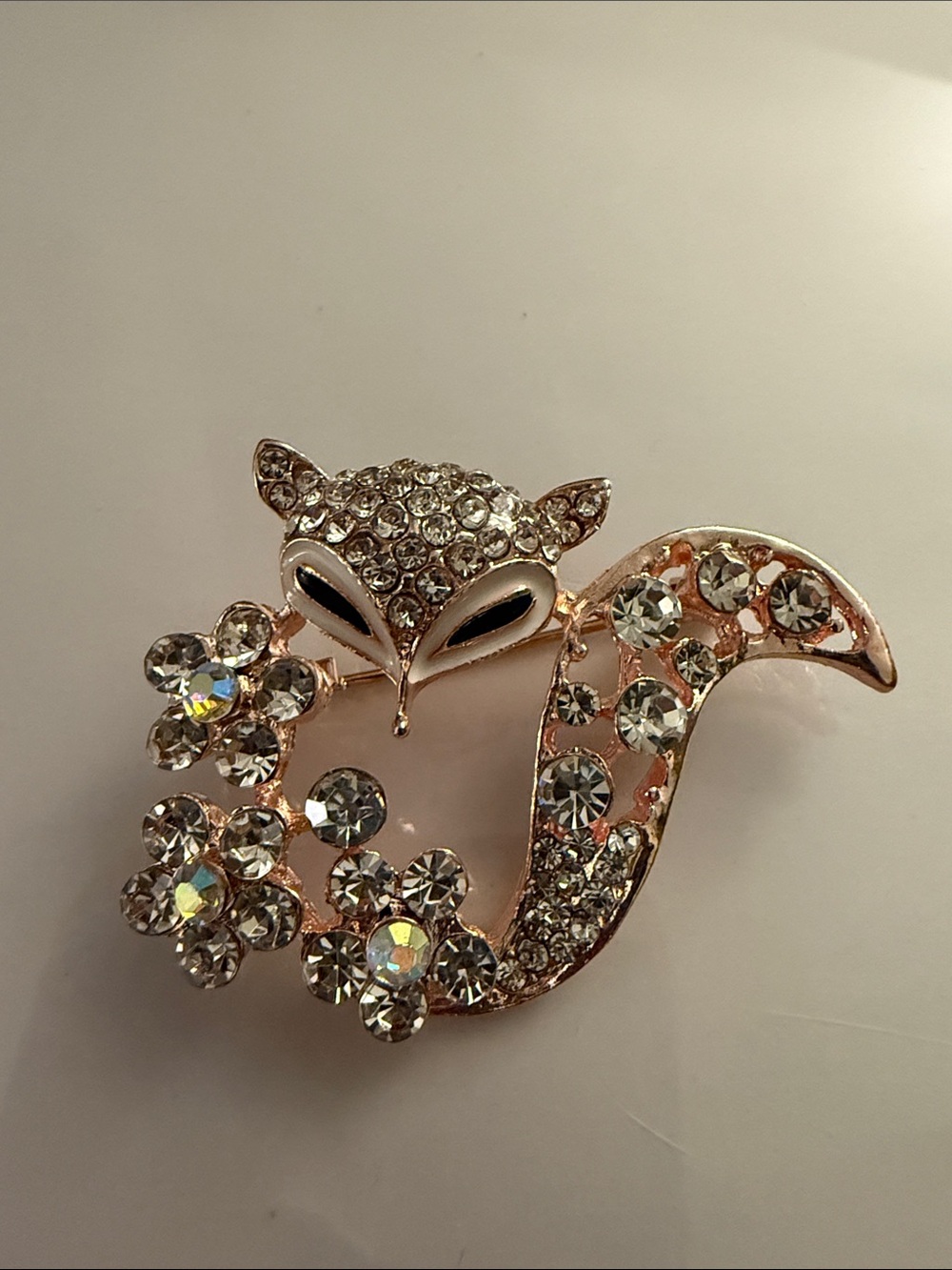 Crystal Fox Brooch Pin in Rose Gold